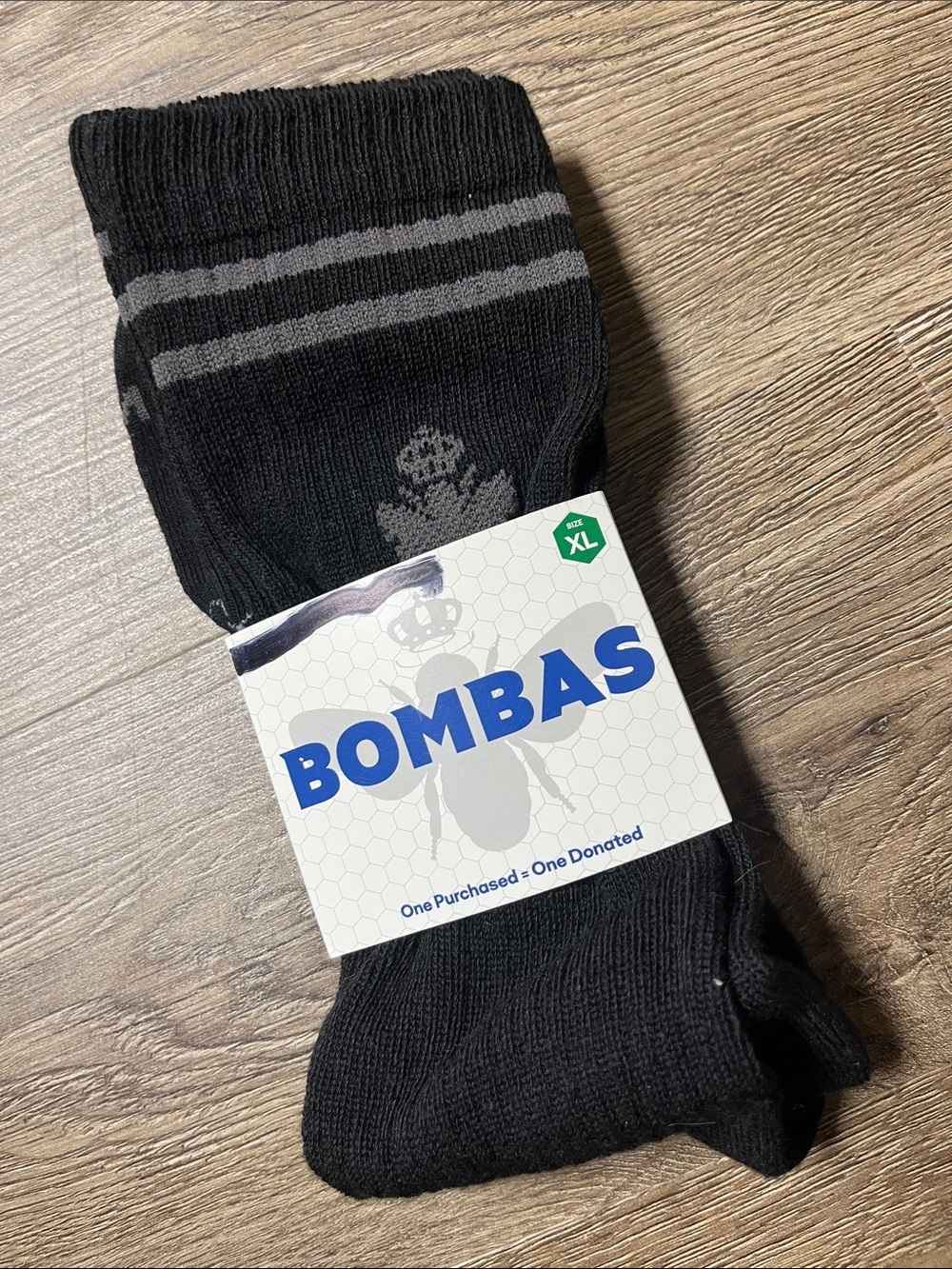 2 pair Bombas Black Size XL Crew Socks with Gray Logo Accents